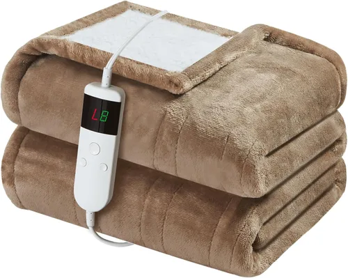 Vista 22 de Manta térmica eléctrica de 50 x 60 pulgadas, manta eléctrica de franela suave y sherpa con 10 niveles de calefacción, se apaga automáticamente