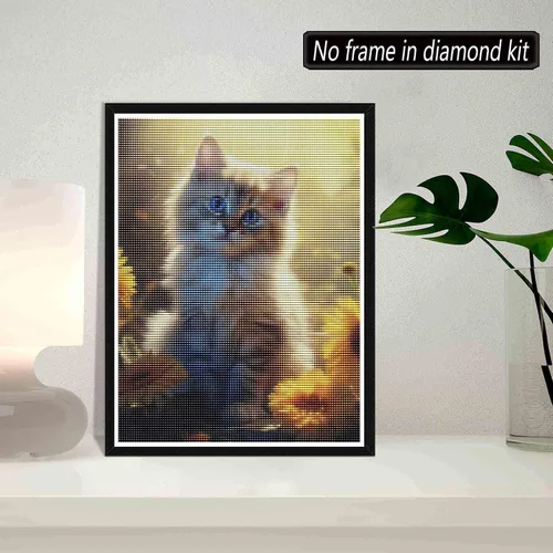 Vista 2 de SKRYUIE Kits de pintura de diamantes de gato 5D - Kits de arte de diamantes para adultos, girasol, taladro redondo completo, punto de cruz