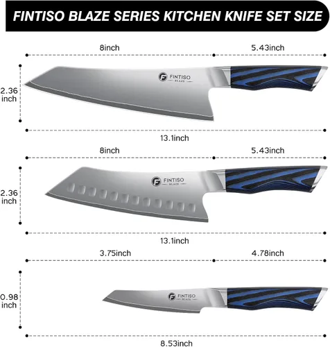 Vista 5 de FINTISO Juego de 3 piezas de cuchillos de cocina, juego de cuchillos de chef profesional con mango G10, juego de cuchillos japoneses de acero
