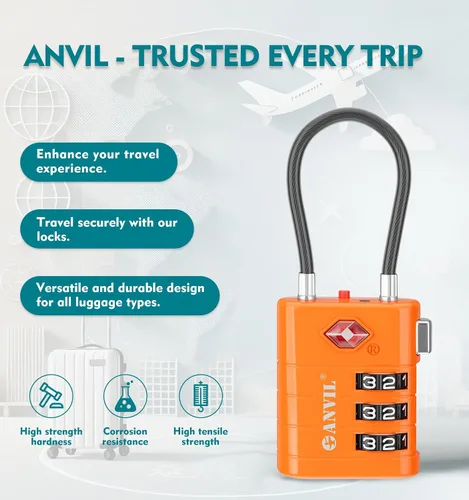 Vista 4 de ANVIL Cerraduras de equipaje aprobadas por la TSA - Cerraduras de viaje combinadas TSA008 de alta seguridad con indicador de inspección para maletas