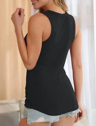 Vista 6 de HWOKEFEIYU - Camiseta básica sin mangas de verano, para mujer