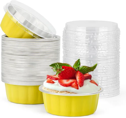 Vista 22 de Beasea Disposable Ramekins with Lids, 50 Pack 8oz 235ml Aluminum Foil Baking Cups with Lids, Aluminum Creme Brulee Ramekins Muffin Cupcake Pudding