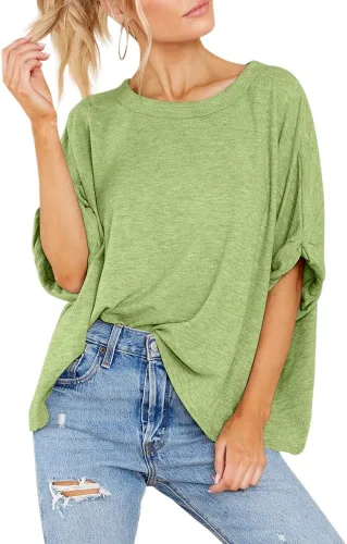 Vista 3 de Camiseta de gran tamaño para mujer, de verano, casual, de manga corta, holgada