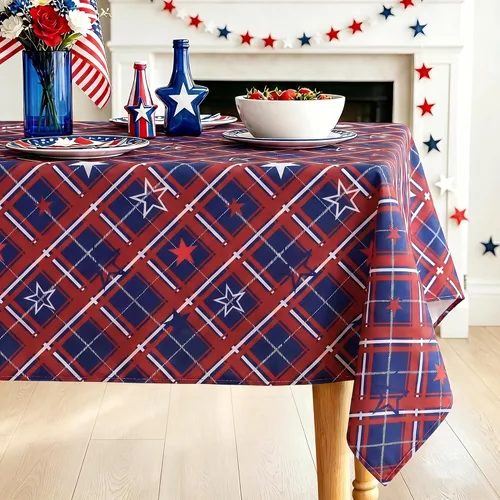 Vista 9 de DWCN Mantel patriótico cuadrado del 4 de julio, impermeable, resistente a las manchas, con patrón de estrellas, lavable para el Día de los Caídos