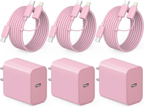 Vista 13 de Cargador de carga rápida para iPhone 17, 16, 15, paquete de 3 cargadores USB C, cable Lightning de 6 pies y cable USB C tipo C para iPhone 17/17