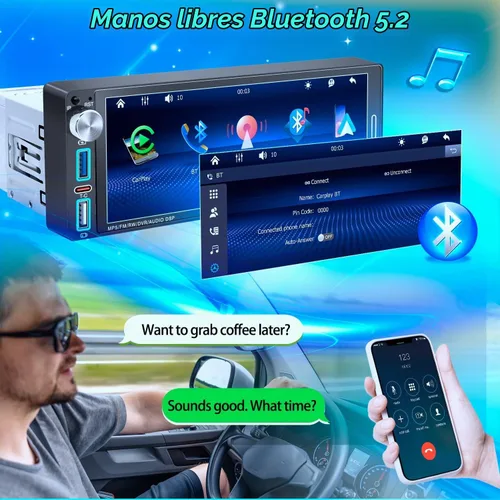 Vista 6 de IPS 6.9 "Radio de pantalla táctil de un solo DIN, Apple CarPlay Android