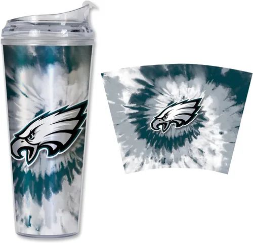 Vista 52 de Rico Industries NFL Football Glitter 24 onzas Vaso de purpurina acrílico con tapa con bisagra, Vaso de doble pared oficialmente licenciado con pajita
