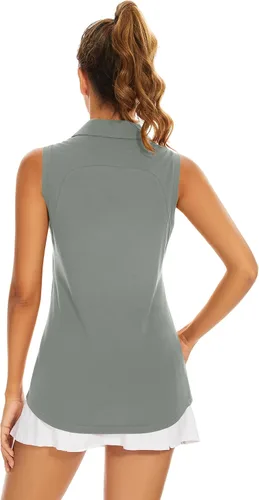 Vista 2 de Ivicoer Camiseta de golf para mujer, tipo polo, sin mangas, con cuello de tenis, ajuste seco, ropa atlética para mujer