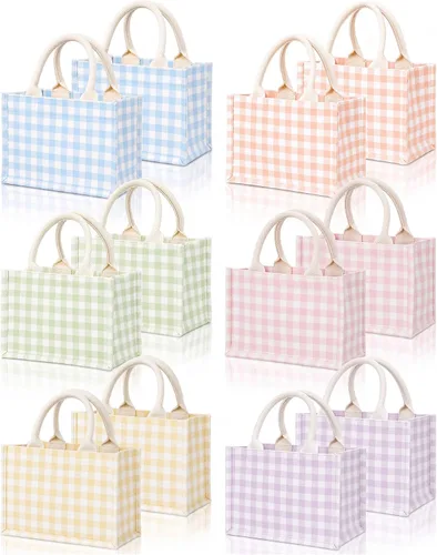 Vista 14 de 12 Piezas Bolsas de Arpillera Mini Bolsas de Yute Reutilizables con Asas Pequeña Lona en Blanco Regalo Impermeable para Boda Playa Bricolaje