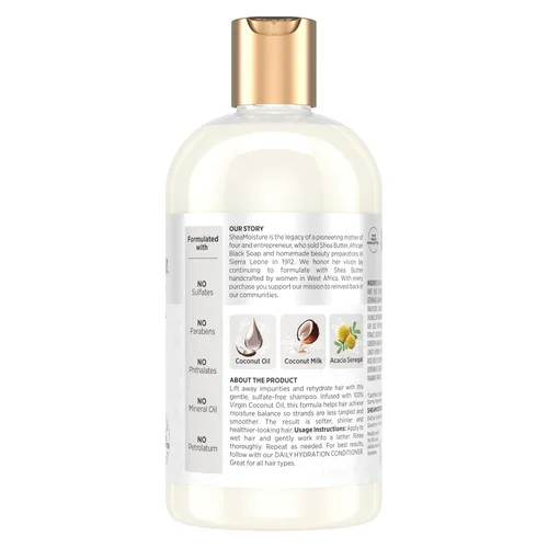 Vista 2 de SheaMoisture Champú de hidratación diaria para todo tipo de cabello, 100% aceite de coco virgen, sin sulfatos, 13 onzas