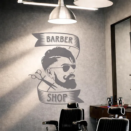 Vista 5 de Vinilo Peluquería Barbería Tijeras Pegatinas Mural Decoración Grande (g5170) Negro