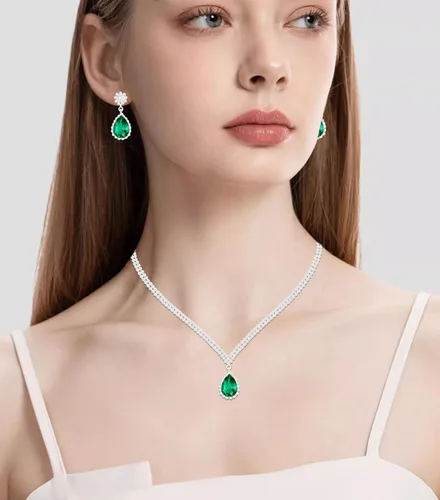 Vista 2 de Elegante collar de cristal plateado para boda, aretes, pulsera, juego de joyería para mujeres, novias, damas de honor, fiesta de graduación