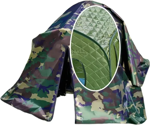 Vista 3 de Casa plegable para gatos callejeros para exteriores, 23.6 pulgadas, refugio aislado acolchado verde militar con mosca impermeable de camuflaje, 2