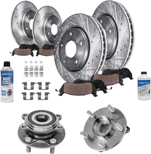 Vista 156 de Detroit Axle - Rotores de freno para Ford 2013-2019 Explorer Taurus Flex Lincoln MKT MKS, rotores de freno de disco ranurados perforados de repuesto