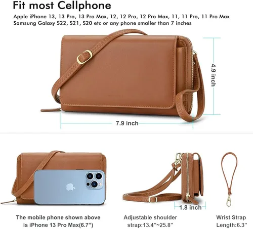 Vista 6 de RONSIN Cartera cruzada para mujer, tarjetero RFID, 2 correas