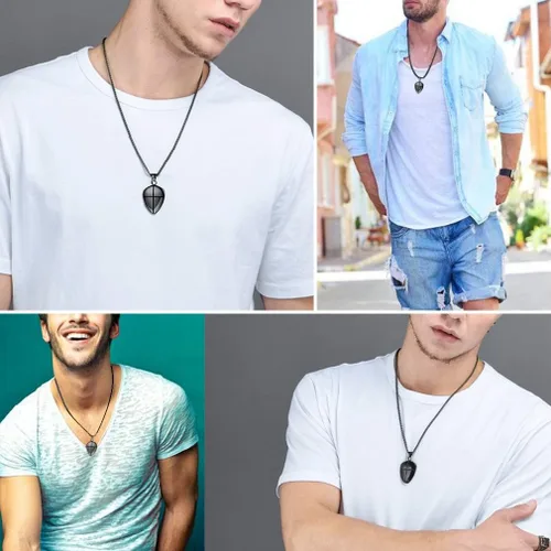 Vista 6 de FaithHeart Josué 19 Escudo de Fe Efesios 616-17Efesios 610Isaías 5417 collar con colgante de acero inoxidable con amuleto cruzado para hombres