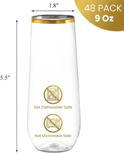 Vista 2 de Hacaroa Paquete de 48 copas de champán de plástico sin tallo, vasos transparentes de 9 onzas, sin BPA, vasos de mimosa desechables para vino