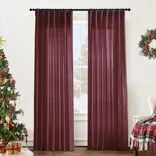 Vista 38 de XTMYI - Cortinas transparentes de 54 pulgadas de largo, juego de 2 paneles para baño, cortinas cortas de lino y algodón con semi privacidad