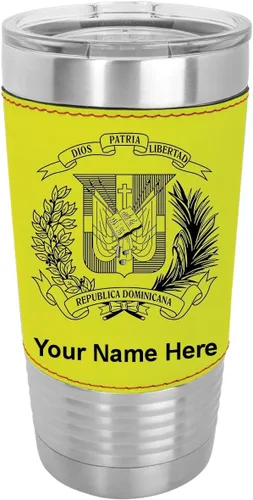 Vista 14 de LaserGram Vaso aislado al vacío de 20 onzas, escudo de armas, República Dominicana, grabado personalizado incluido (piel sintética, estilo béisbol)
