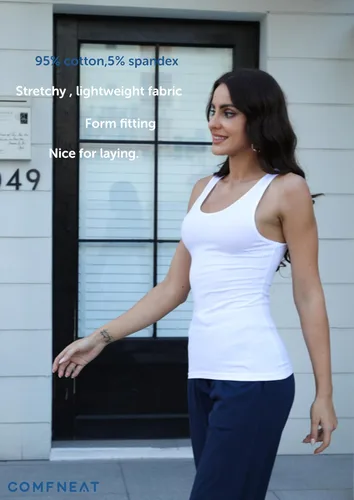 Vista 2 de Comfneat Paquete de 4 camisetas básicas de algodón para mujer, estilo casual, cómodas, ropa