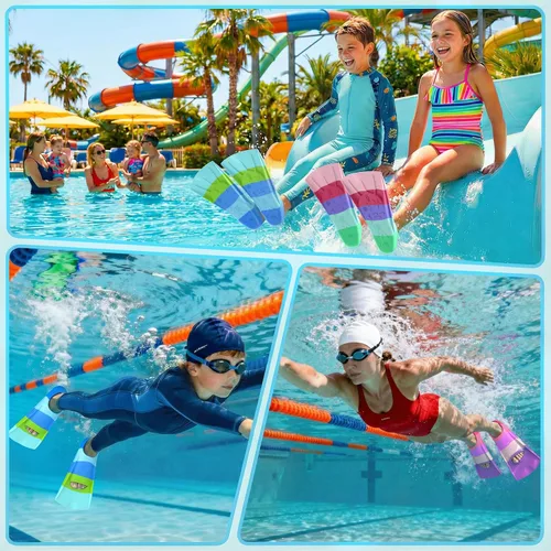 Vista 6 de Gintenco Aletas de Natación, Aletas de Entrenamiento de Natación para Niños para Natación de Vueltas, Aletas de Tamaño de Viaje con Bolsa de Malla