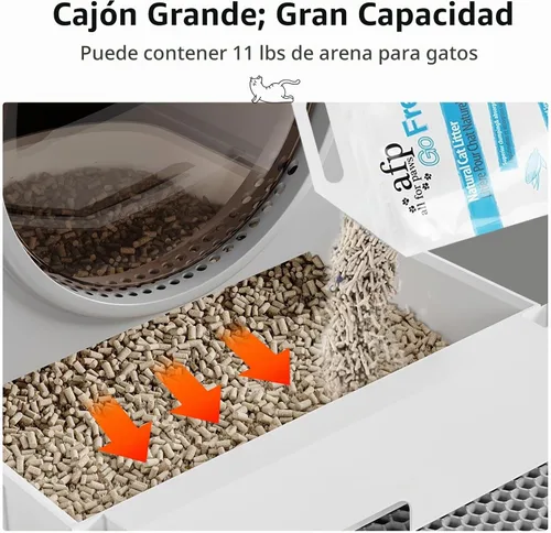 Vista 7 de Oneluck Caja de arena tipo cúpula, cajón tipo inodoro grande XL para gatos, cubierto a prueba de perros, con cuchara, alfombra, para control