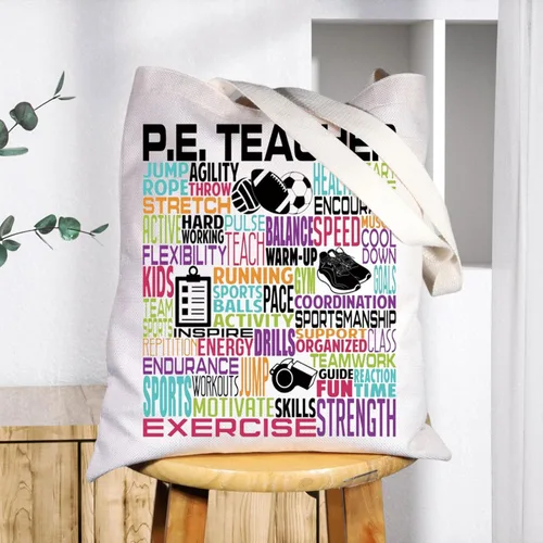 Vista 5 de BWWKTOP Bolso de mano de lona para maestros PE Regalos para maestros de educación física Bolsa de hombro para maestros de educación física Regalo