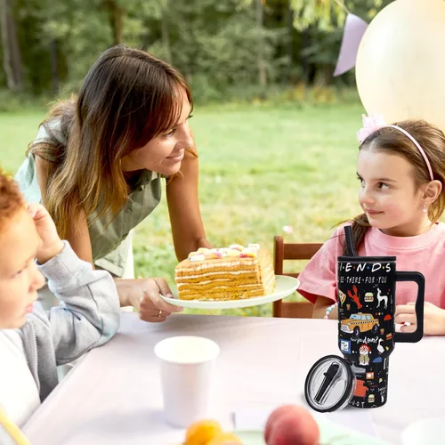 Vista 5 de Vaso de acero inoxidable de 40 onzas con tapa y pajita, regalos divertidos para programas de televisión, taza de café, taza de café aislada de doble