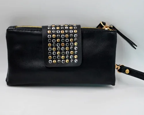 Vista 2 de Goodbag Boutique Fashion - Bolso de mano para mujer, estilo casual, piel sintética, remache de noche, cierre de cremallera, para mujer