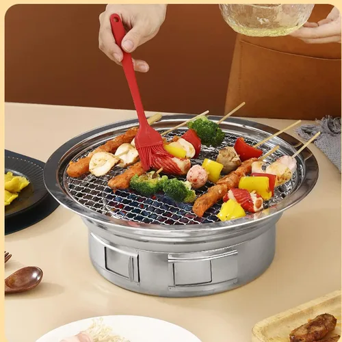 Vista 5 de Rejilla de enfriamiento redonda de acero inoxidable con alambre cruzado para parrilla con 3 patas para cocinar hornear al vapor (8.25 pulgadas)