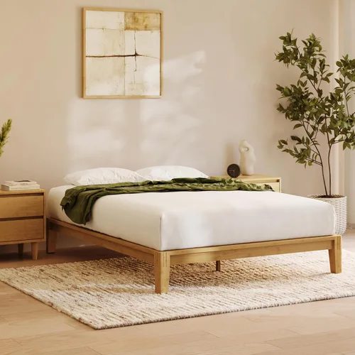 Vista 10 de Nectar Base de cama y cabecera de plataforma de bambú, natural, tamaño King, patas de soporte central flotantes, altura de 12 pulgadas, fácil