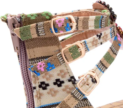 Vista 6 de Odema Sandalias planas para mujer, con cuentas bohemias, con cremallera trasera, zapatos elegantes