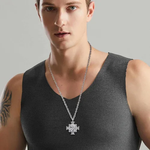Vista 40 de Vito Collar de plata de ley 925 para mujeres y hombres, San Benito, crucifijo, Caravaca, San Cristóbal, San Judas, medalla patronal, amuleto
