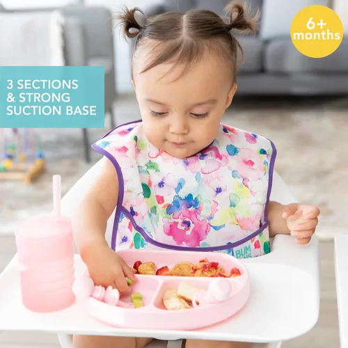 Vista 3 de Bumkins Plato de succión para niños pequeños y bebés, plato de agarre dividido de silicona para bebés y niños, destete LED para bebés, suministros