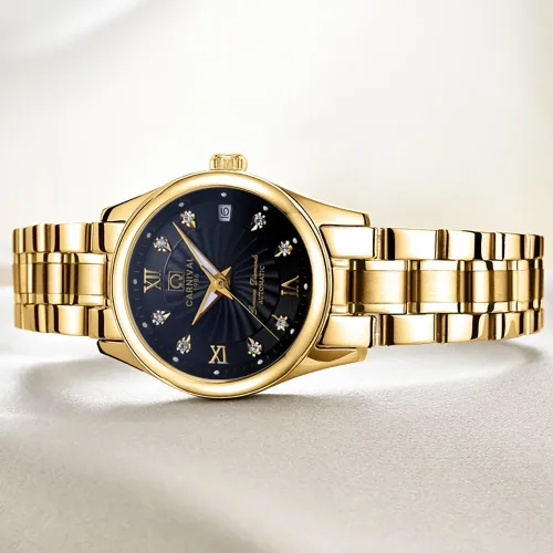 Vista 7 de TEINTOP Carnaval - Reloj mecánico para parejas para hombres y mujeres, para él o ella, juego de 2 (todo dorado negro), Todo oro negro, Mecánico