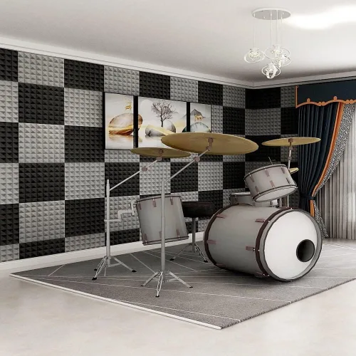 Vista 6 de Paneles de espuma acústica, paquete de 12 paneles de tratamiento acústico de 12 x 12 x 1 pulgadas, paneles de pared insonorizados, fáciles de Morado