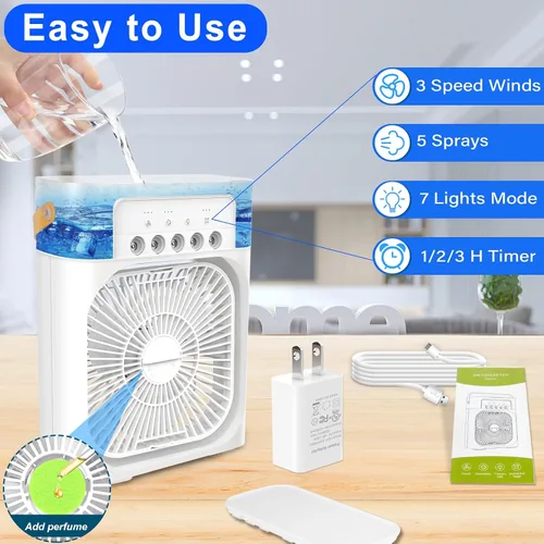 Vista 7 de Aire acondicionado portátil – Pequeño enfriador de aire personal silencioso portátil de CA, mini ventilador de escritorio alimentado por USB