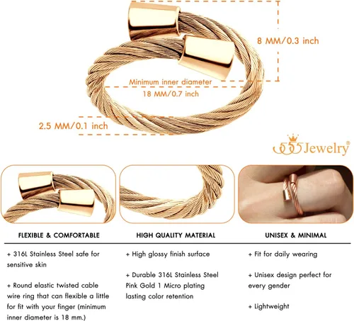 Vista 4 de 555Jewelry Anillo abierto ajustable de acero inoxidable para mujeres y niñas