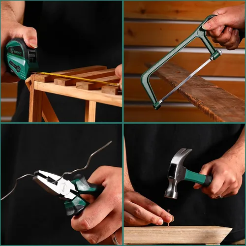 Vista 6 de Juego de herramientas: Kit de herramientas con taladro inalámbrico de 12 V, caja de herramientas manual con estuche de almacenamiento, juego de Verde