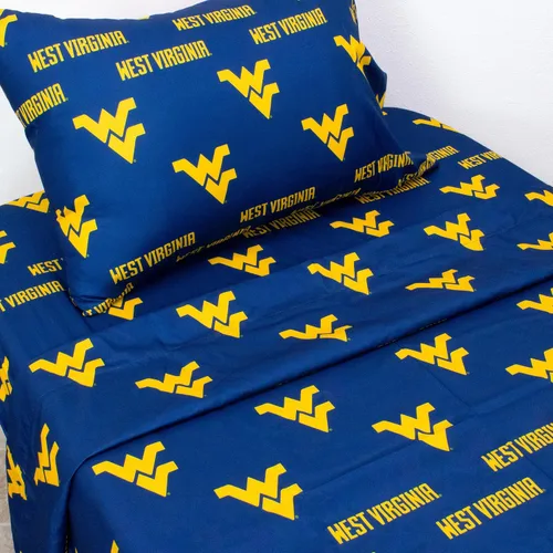 Vista 3 de College Covers Everything Comfy West Virginia Mountaineers - Juego de sábanas de 3 piezas, tamaño individual, fondo del color del equipo, 1 sábana