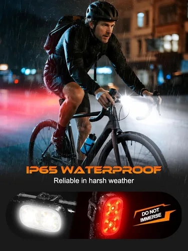 Vista 4 de ISEYOU Bike Lights, Ultra-Slim USB-C Rechargeable Bike Lights Front and Back, 5+6 Lighting Modes & IP65 Waterproof, Super Bright Bicycle Light Set