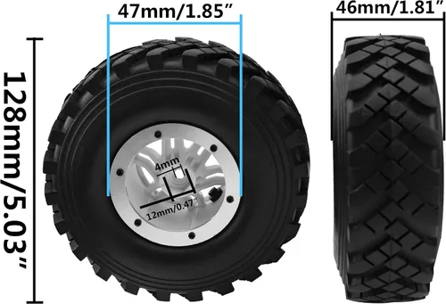 Vista 6 de Neumáticos de goma inflables de 2.2 pulgadas OD128mm y 0.472 in Hub hexagonal de plástico Beadlock llantas de rueda Super Grip Tyers compatibles