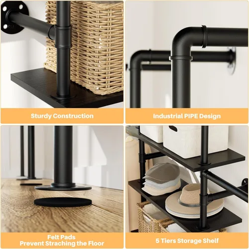 Vista 4 de Aheaplus Perchero industrial de tubo, perchero reversible de 6.42 pies para colgar ropa, resistente de 5 niveles para armario, perchero con Negro