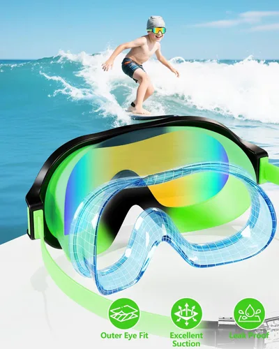 Vista 4 de Aegend Paquete de 2 gafas de natación para niños de 3 a 15 años, antivaho, anti-UV, visión amplia, impermeables, sin fugas, para niños y niñas