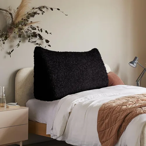 Vista 11 de Almohada de cabecera totalmente rellena y engrosada tamaño Queen, cabecera acolchada suave y firme, soporte grande, cojín cilíndrico triangular Negro