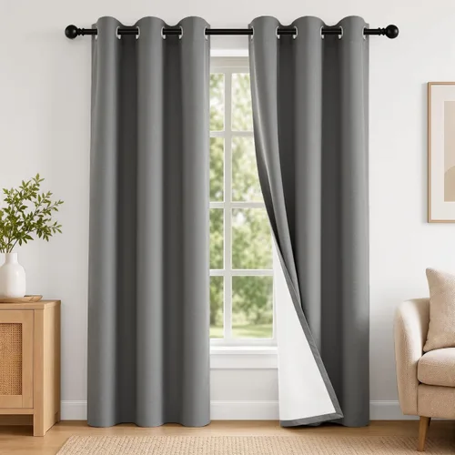 Vista 85 de 2 paneles de cortinas 100% opacas, de peso medio, con aislamiento térmico y ojales para dormitorio, sala de estar, tratamiento de ventana