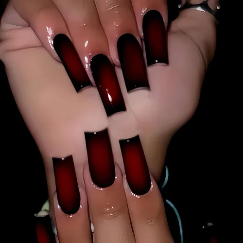 Vista 6 de MISUD Uñas a presión – Uñas cuadradas largas con pegamento rosa y negro, acrílico Y2K diseño de dijes de 24 piezas