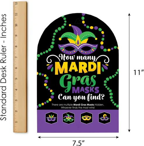 Vista 6 de Big Dot of Happiness Máscara colorida de Mardi Gras, caza del tesoro para fiesta de máscaras, 1 soporte y 48 piezas de juego, juego de ocultar