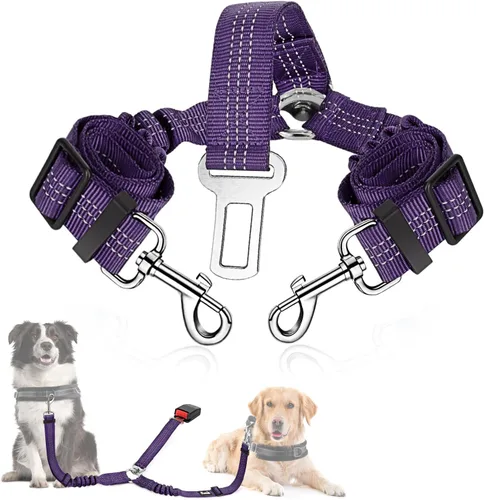 Vista 11 de SlowTon Cinturón de seguridad para perro, cinturón de seguridad doble para perro, correa de seguridad ajustable para vehículo con amortiguador