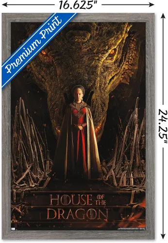 Vista 3 de Trends International House of the Dragon - Póster de pared de una hoja de cabeza de dragón de Rhaenyra, 14.725 x 22.375 pulgadas, versión enmarcada